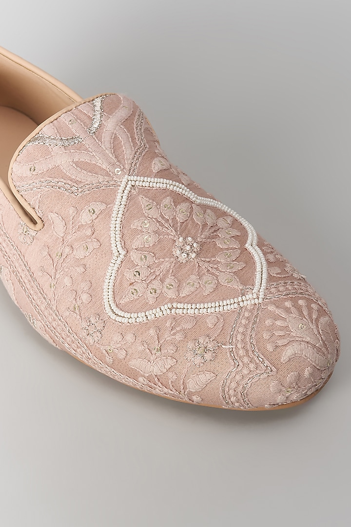Beige Silk Sequin Embellished Loafers by SALIL BHATIA at Pernia's Pop Up Shop