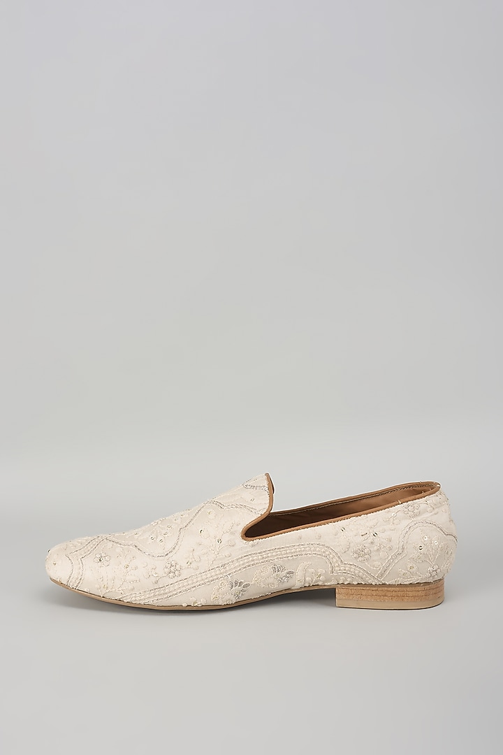 Ivory Silk Sequin Embellished Loafers by SALIL BHATIA at Pernia's Pop Up Shop