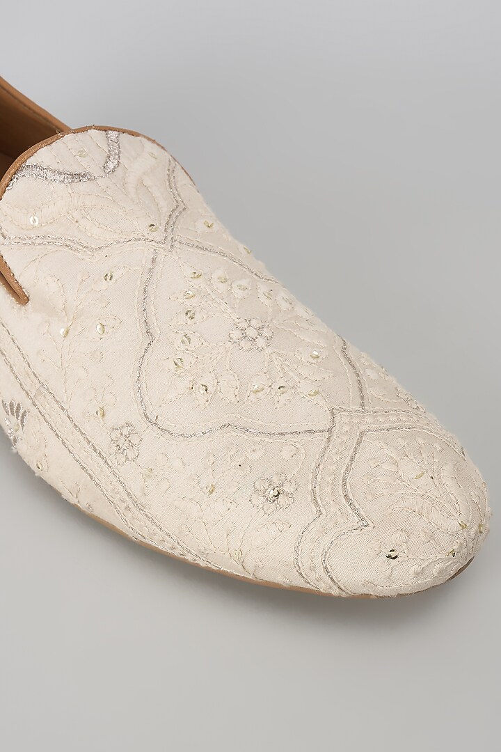 Ivory Silk Sequin Embellished Loafers by SALIL BHATIA at Pernia's Pop Up Shop
