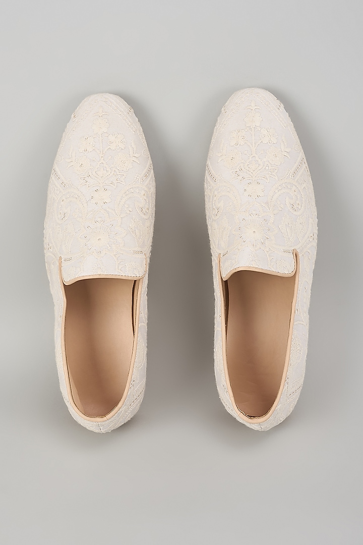 Ivory Silk Thread Embellished Loafers by SALIL BHATIA at Pernia's Pop Up Shop