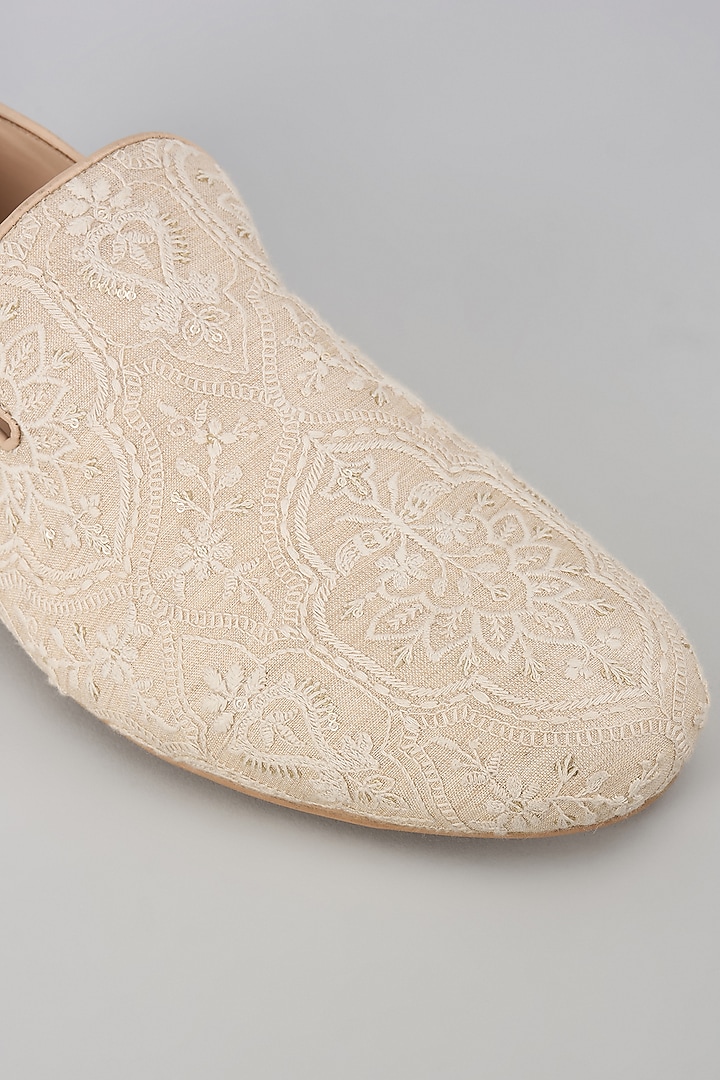 Beige Silk Thread Embellished Loafers by SALIL BHATIA at Pernia's Pop Up Shop