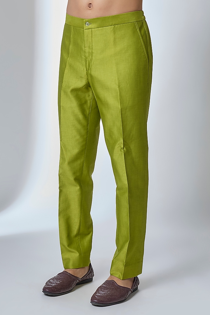 Pastel Green Raw Silk Hand Embroidered Nehru Jacket Set by SALIL BHATIA at Pernia's Pop Up Shop