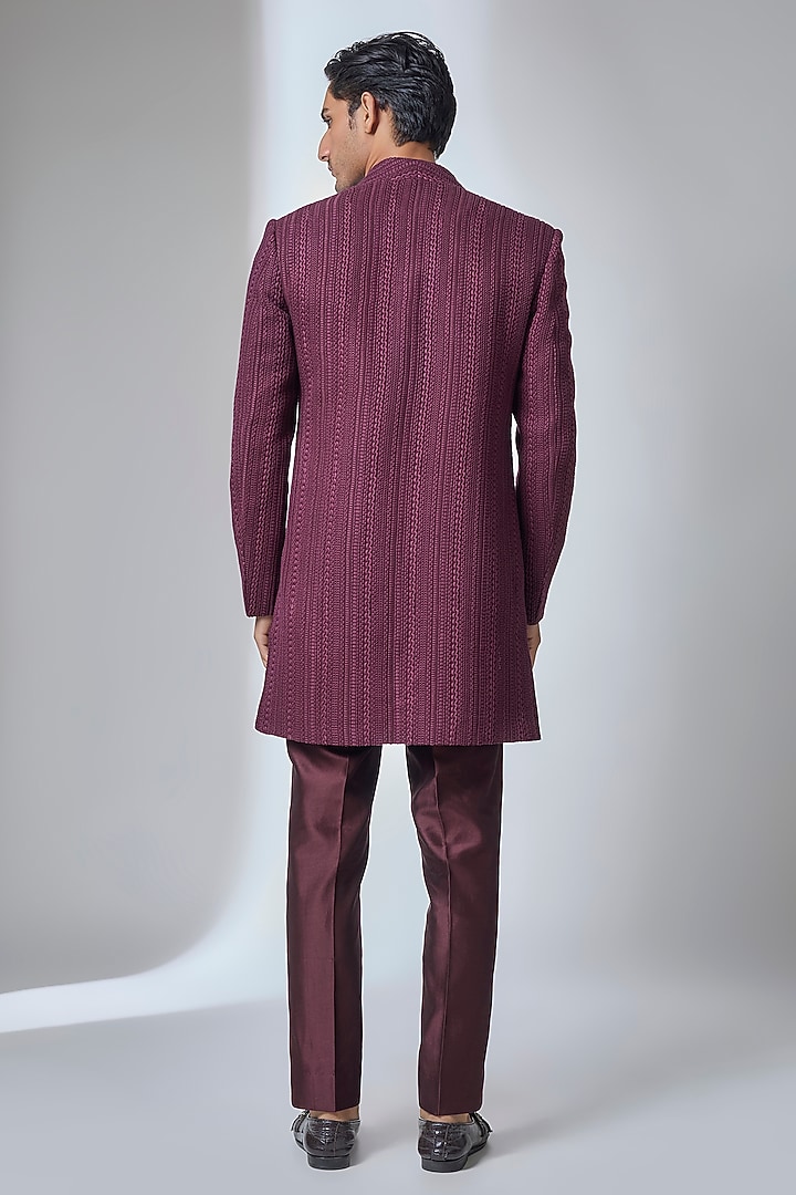 Wine Georgette Thread Work Indo Western Jacket Set by SALIL BHATIA at Pernia's Pop Up Shop