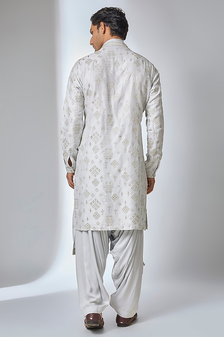 Ice Blue Dola Silk Sequin Work Kurta Set by SALIL BHATIA at Pernia's Pop Up Shop
