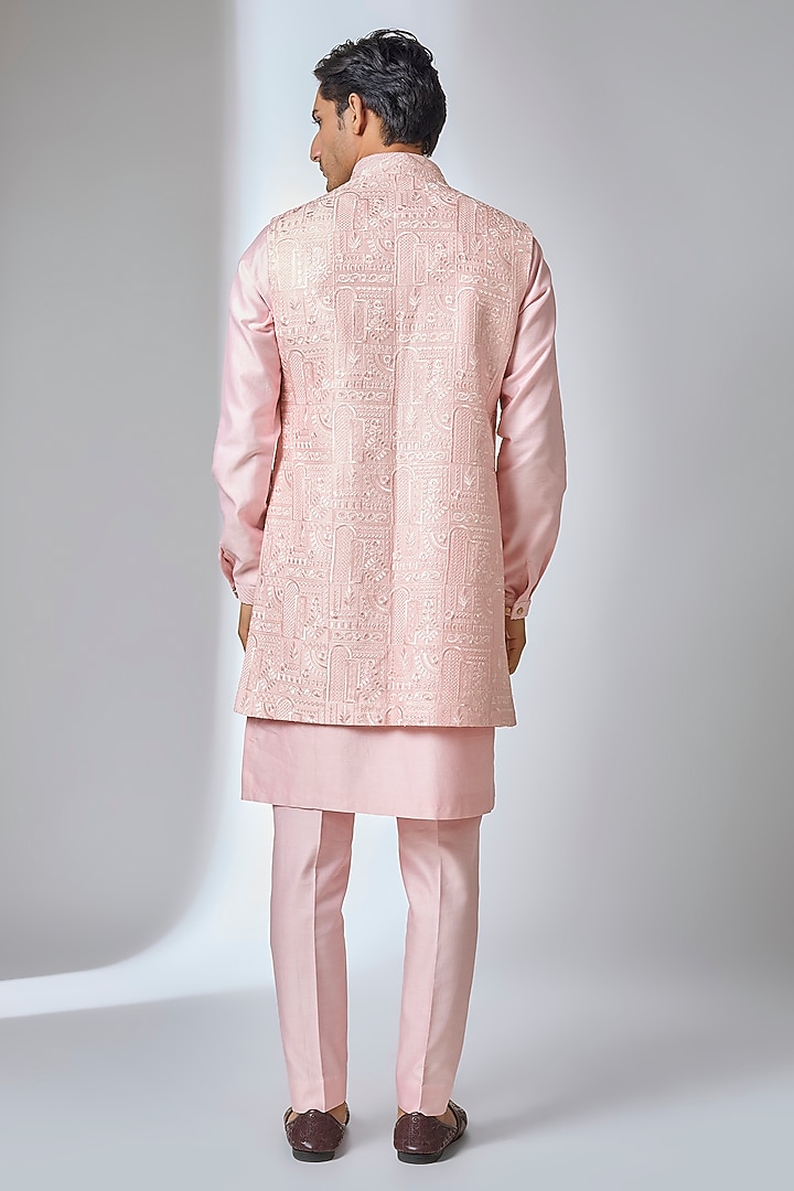 Bubblegum Pink Dola Silk Sequin Work Kurta Set by SALIL BHATIA at Pernia's Pop Up Shop