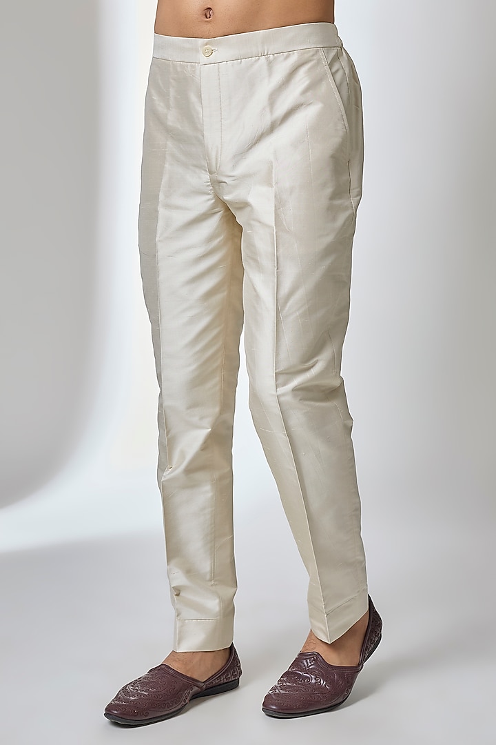 Yellow Silk Chanderi Thread Embellished Nehru Jacket Set by SALIL BHATIA at Pernia's Pop Up Shop