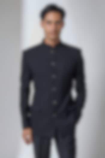Black-Blue Jacquard Wedding Bandhgala by SALIL BHATIA at Pernia's Pop Up Shop