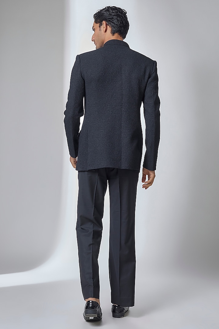 Black-Blue Jacquard Wedding Bandhgala by SALIL BHATIA at Pernia's Pop Up Shop