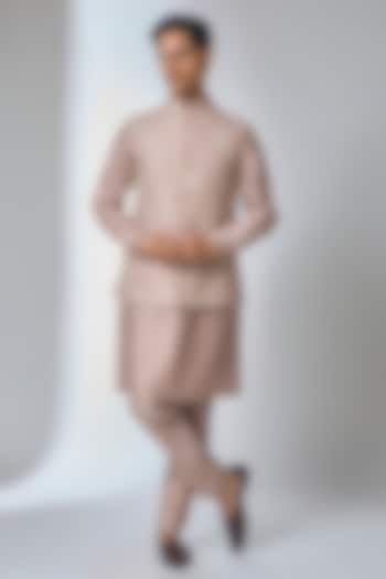 Dusty Pink Dola Silk Embellished Nehru Jacket Set by SALIL BHATIA at Pernia's Pop Up Shop