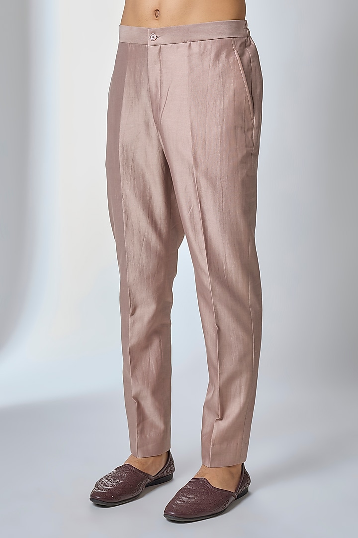 Dusty Pink Dola Silk Embellished Nehru Jacket Set by SALIL BHATIA at Pernia's Pop Up Shop