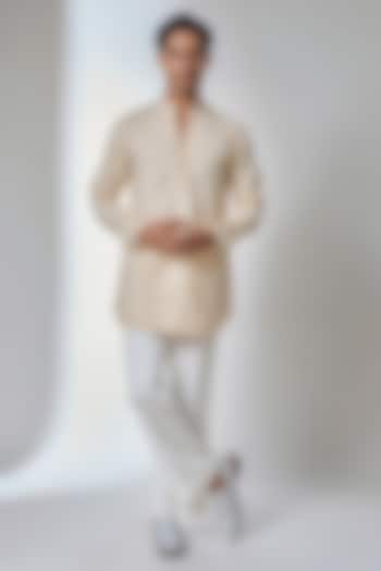 Beige Cotton Linen Cutdana Embellished Kurta Set by SALIL BHATIA at Pernia's Pop Up Shop