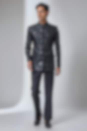 Black Jacquard Wedding Bandhgala by SALIL BHATIA at Pernia's Pop Up Shop