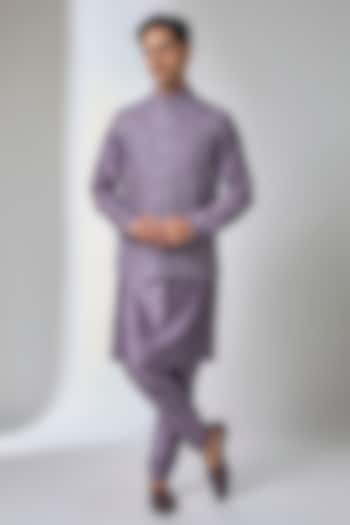 Plum Dola Silk Thread Work Nehru Jacket Set by SALIL BHATIA at Pernia's Pop Up Shop