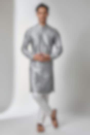 Grey Pure Silk Mirror Work Kurta Set by SALIL BHATIA at Pernia's Pop Up Shop