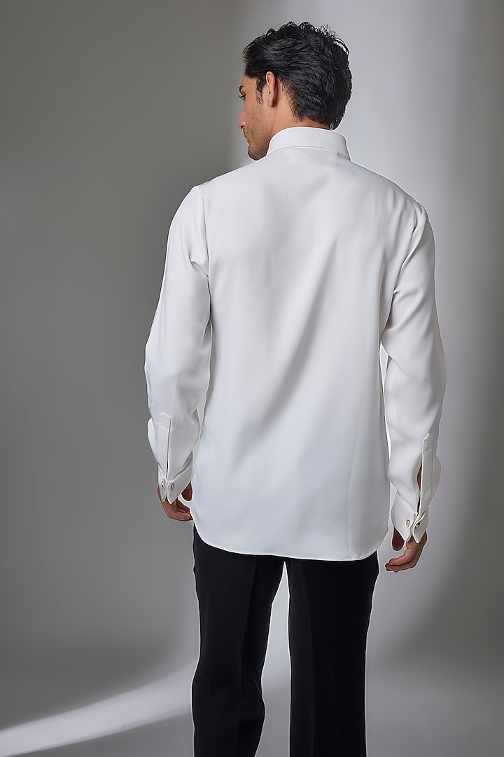 White Japanese Fabric Hand Embroidered Wedding Shirt by SALIL BHATIA at Pernia's Pop Up Shop