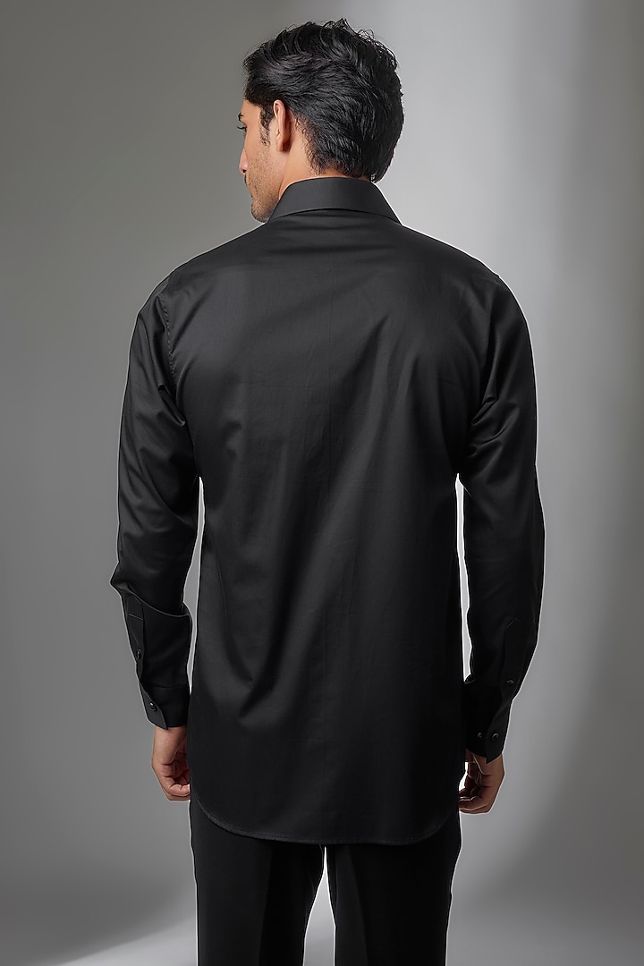 Black Giza Cotton Tiger Embellished Party Wear Shirt by SALIL BHATIA at Pernia's Pop Up Shop