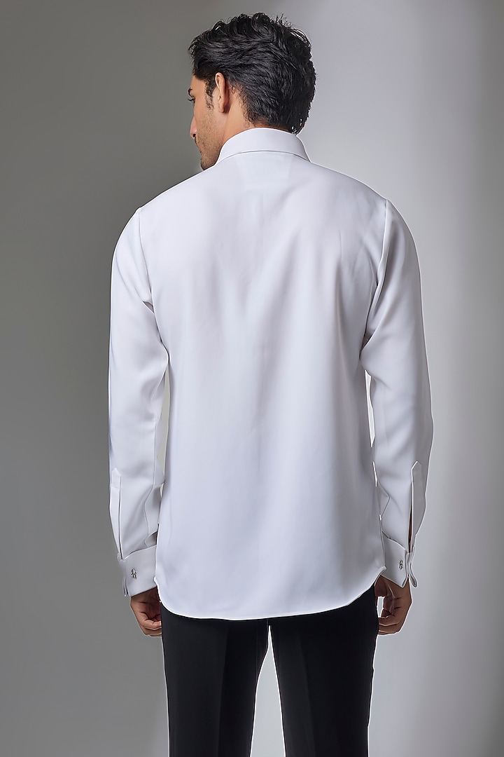 White Japanese Fabric Hand Embroidered Wedding Shirt by SALIL BHATIA at Pernia's Pop Up Shop