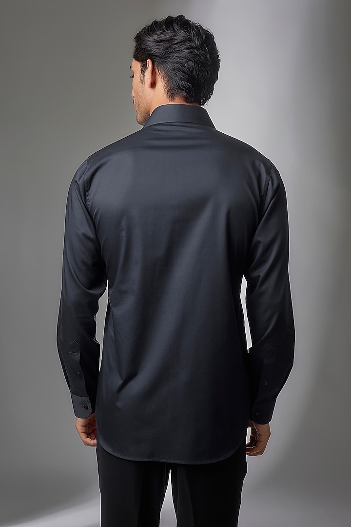 Navy Blue Giza Cotton Embroidered Party Wear Shirt by SALIL BHATIA at Pernia's Pop Up Shop