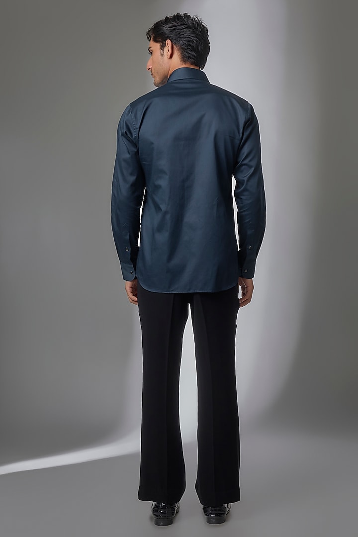 Navy Blue Giza Cotton Embellished Party Wear Shirt by SALIL BHATIA at Pernia's Pop Up Shop