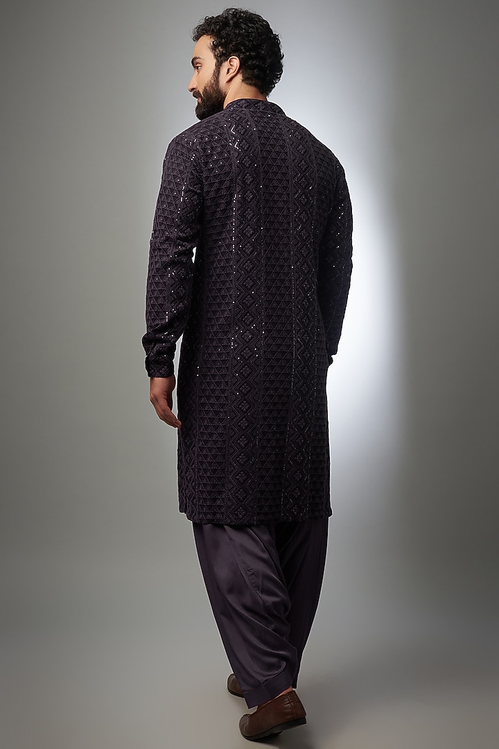 Plum Georgette Embellished Kurta Set by SALIL BHATIA at Pernia's Pop Up Shop