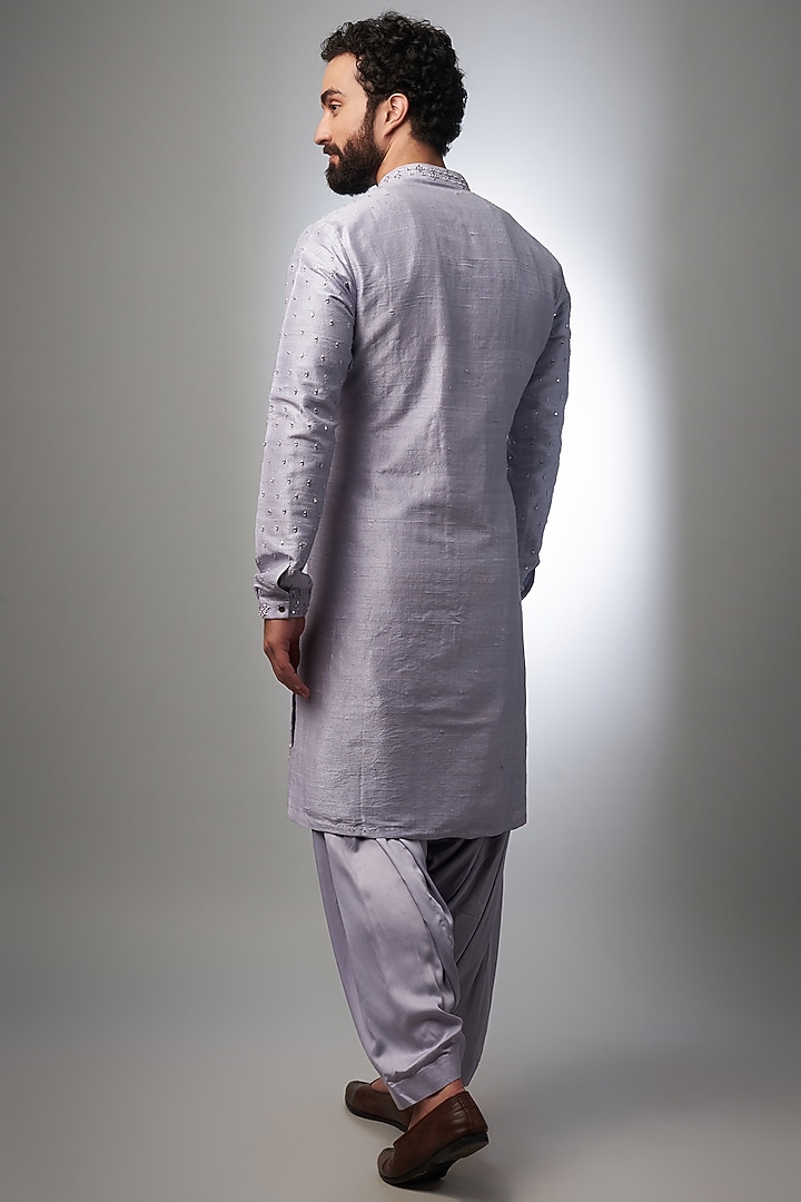 Lilac Raw Silk Embroidered Kurta Set by SALIL BHATIA at Pernia's Pop Up Shop