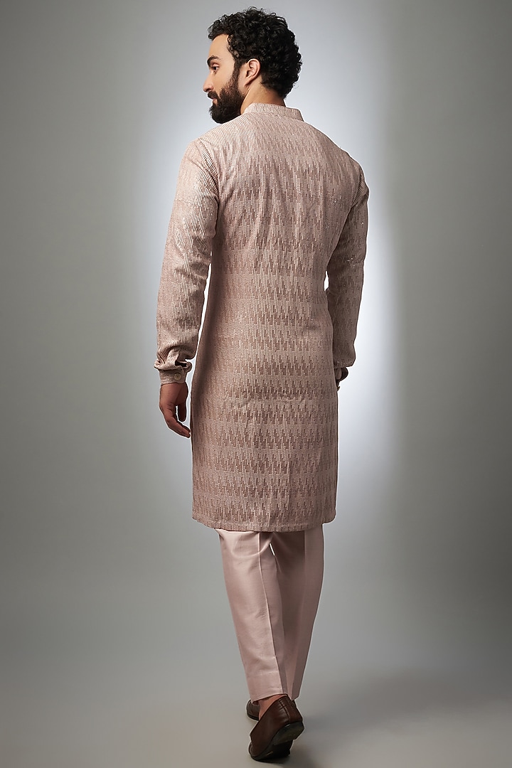 Dusty Pink Dola Silk Embellished Kurta Set by SALIL BHATIA at Pernia's Pop Up Shop