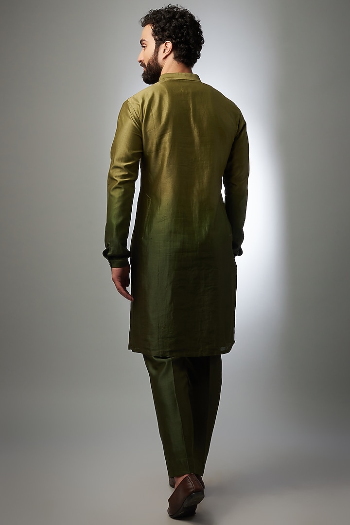 Mehendi Green Ombre Silk Chanderi Kurta Set by SALIL BHATIA at Pernia's Pop Up Shop