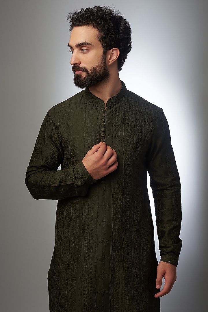 Tauriel Ombre Mehendi Green Chanderi Coordset main image 0