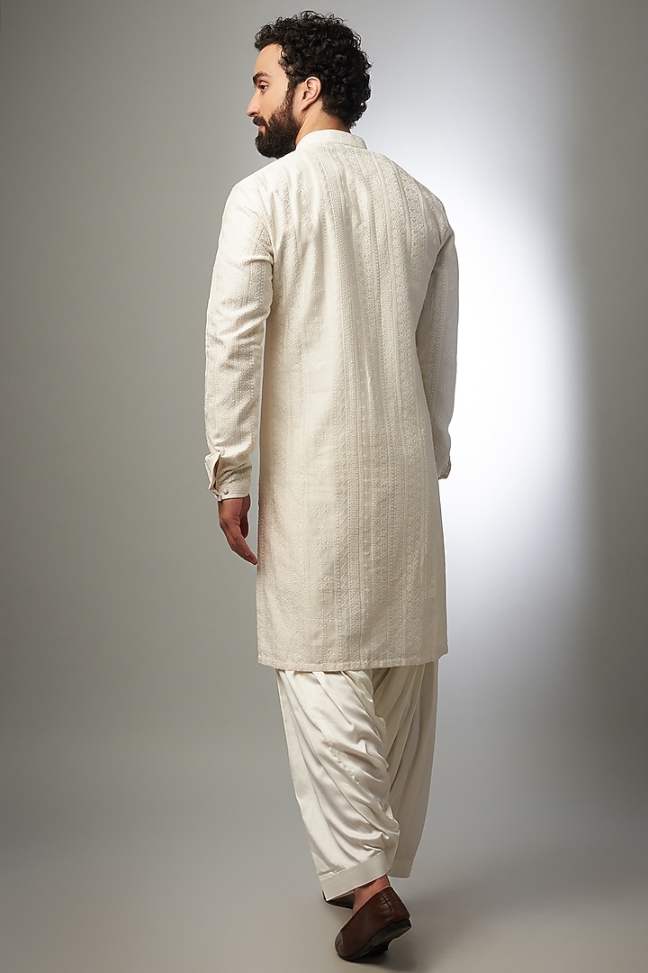 Ivory Silk Chanderi Embroidered Kurta Set by SALIL BHATIA at Pernia's Pop Up Shop