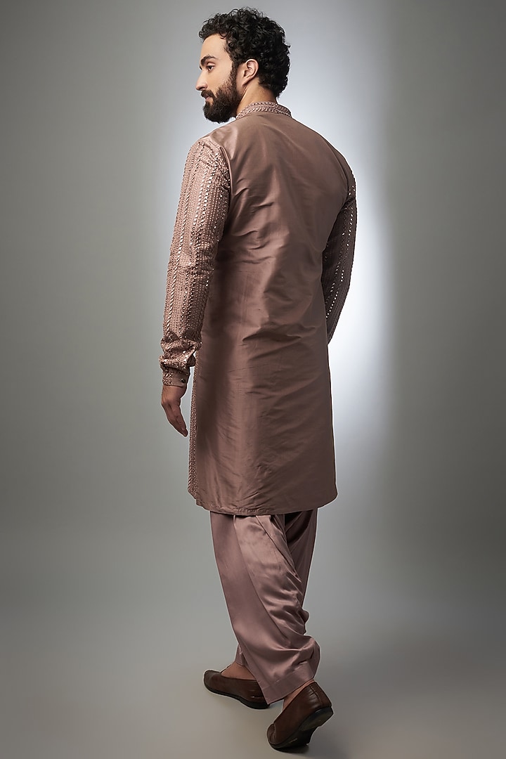 Chestnut Pure Silk Embroidered Kurta Set by SALIL BHATIA at Pernia's Pop Up Shop
