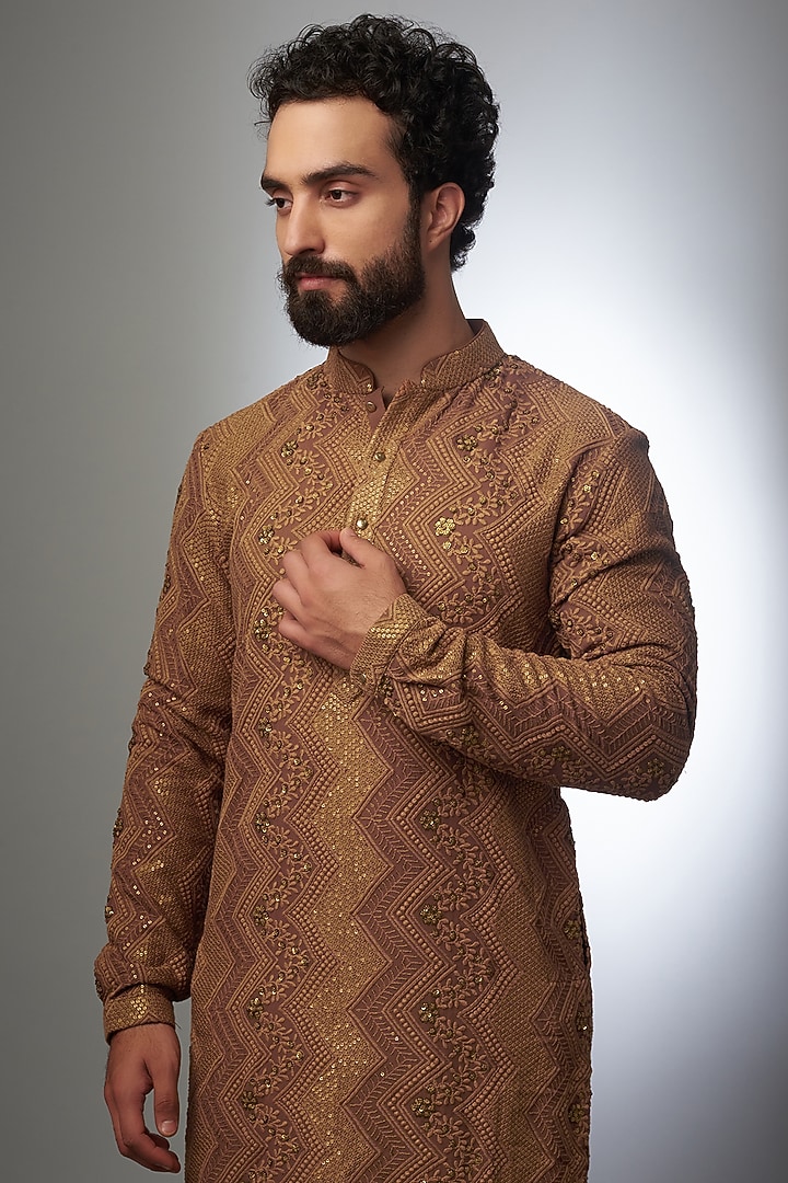 Rust Georgette Embroidered Kurta Set by SALIL BHATIA at Pernia's Pop Up Shop