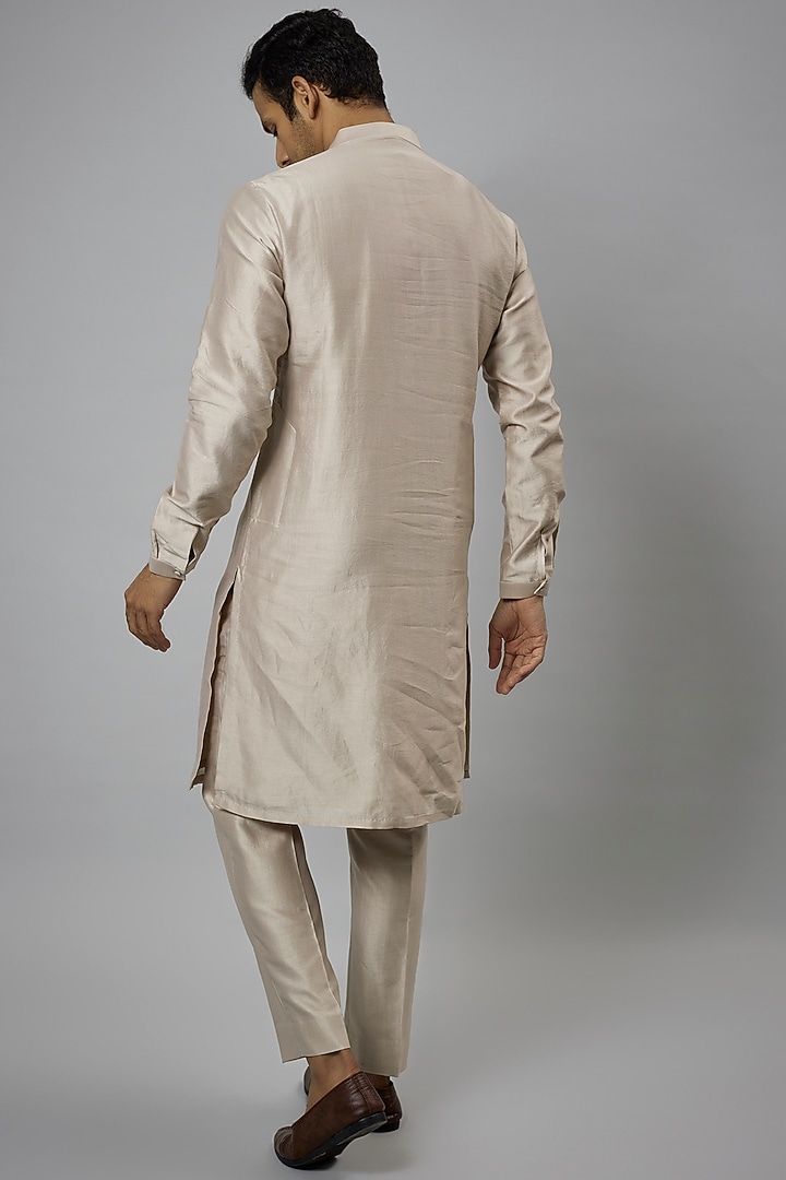 Beige Silk Chanderi Kurta Set by SALIL BHATIA at Pernia's Pop Up Shop