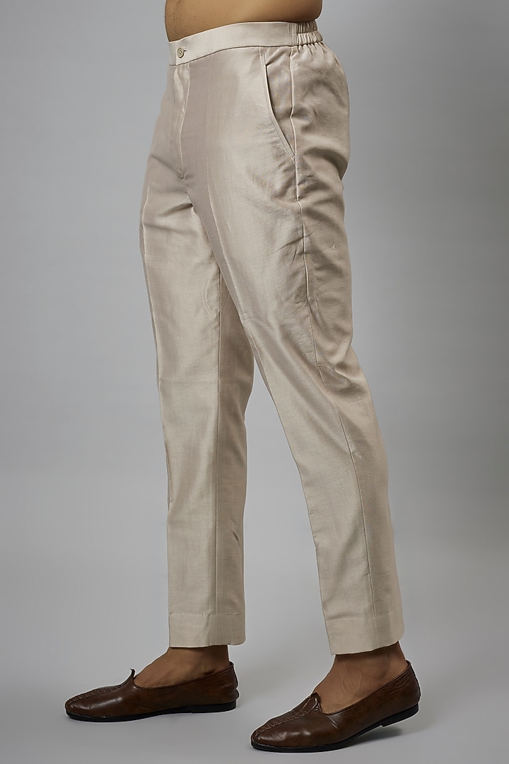 Beige Silk Chanderi Kurta Set by SALIL BHATIA at Pernia's Pop Up Shop