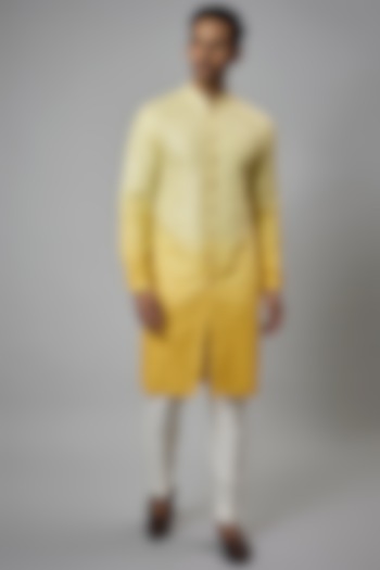 Yellow Ombre Dola Silk Embellished Kurta Set by SALIL BHATIA at Pernia's Pop Up Shop