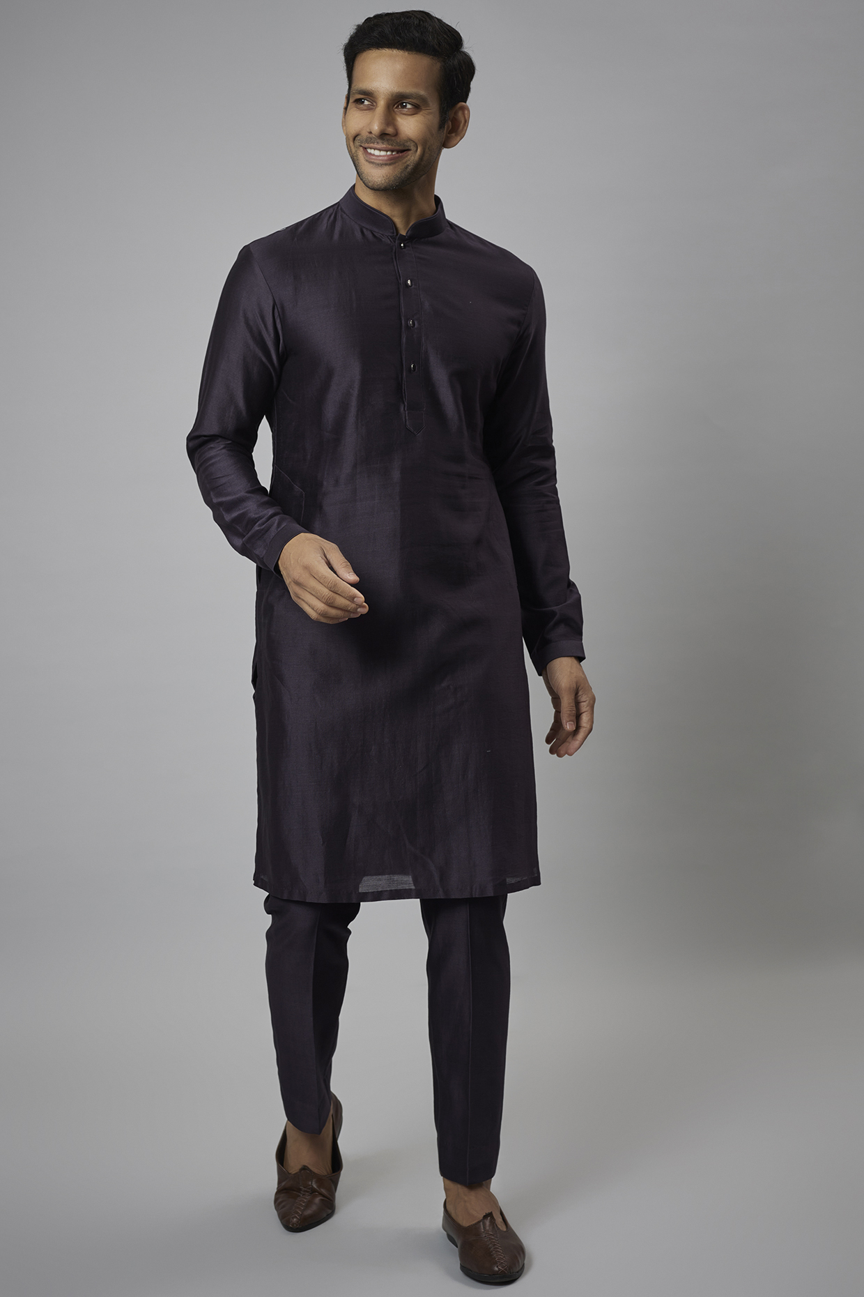 Plum Silk Chanderi Kurta Set by SALIL BHATIA at Pernia's Pop Up Shop