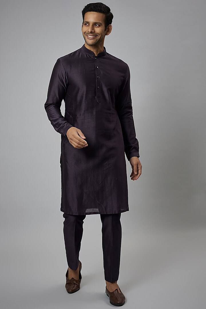 Plum Silk Chanderi Kurta Set by SALIL BHATIA at Pernia's Pop Up Shop