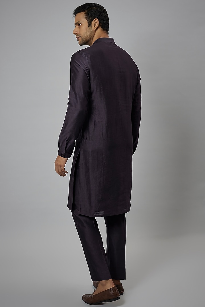 Plum Silk Chanderi Kurta Set by SALIL BHATIA at Pernia's Pop Up Shop