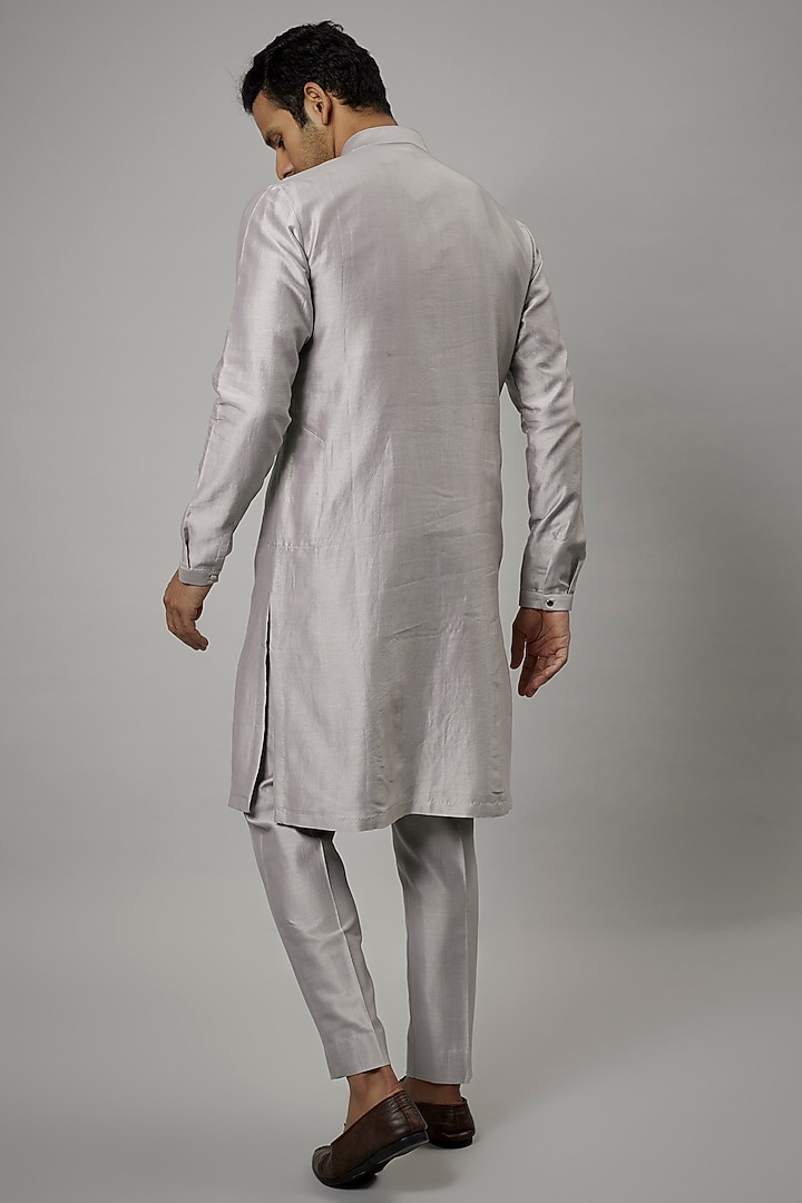 Grey Silk Chanderi Kurta Set by SALIL BHATIA at Pernia's Pop Up Shop