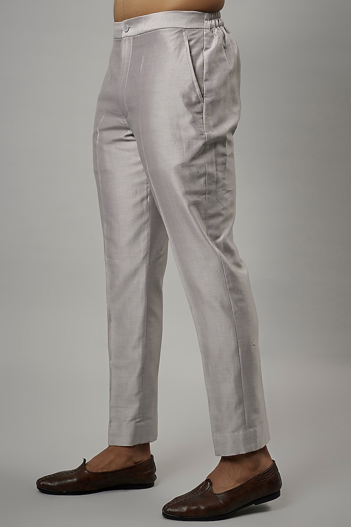 Grey Silk Chanderi Kurta Set by SALIL BHATIA at Pernia's Pop Up Shop