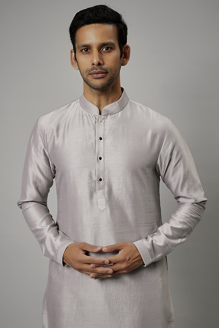 Grey Silk Chanderi Kurta Set by SALIL BHATIA at Pernia's Pop Up Shop