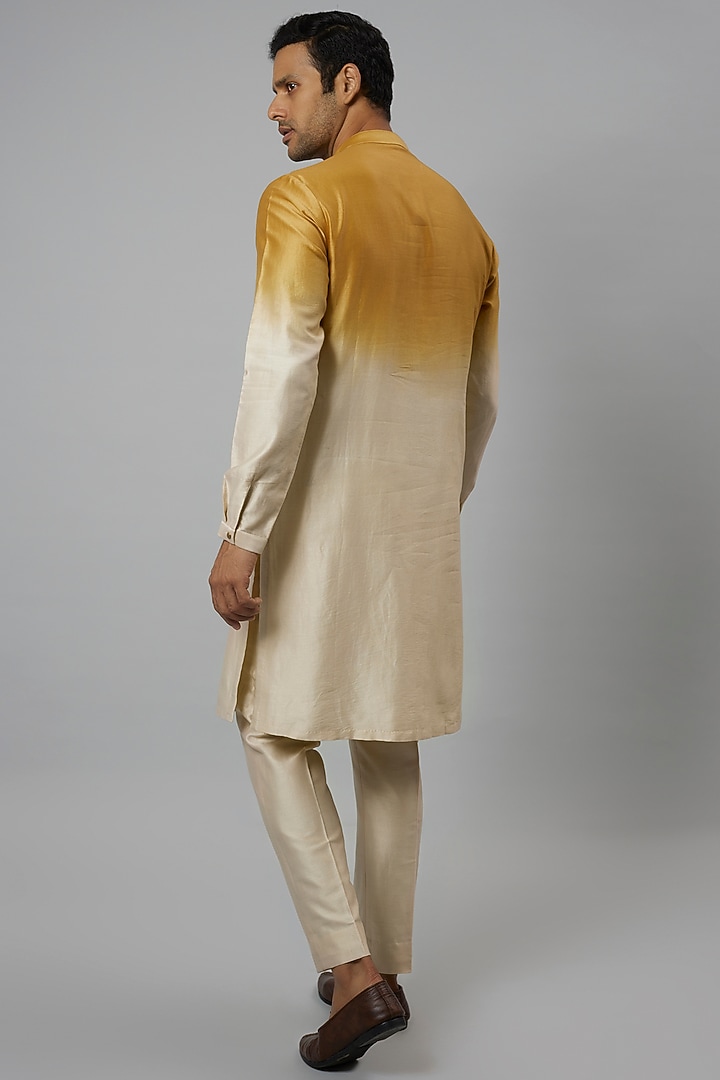 Yellow & Beige Ombre Silk Chanderi Kurta Set by SALIL BHATIA at Pernia's Pop Up Shop