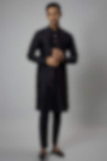 Black Silk Chanderi Kurta Set by SALIL BHATIA at Pernia's Pop Up Shop