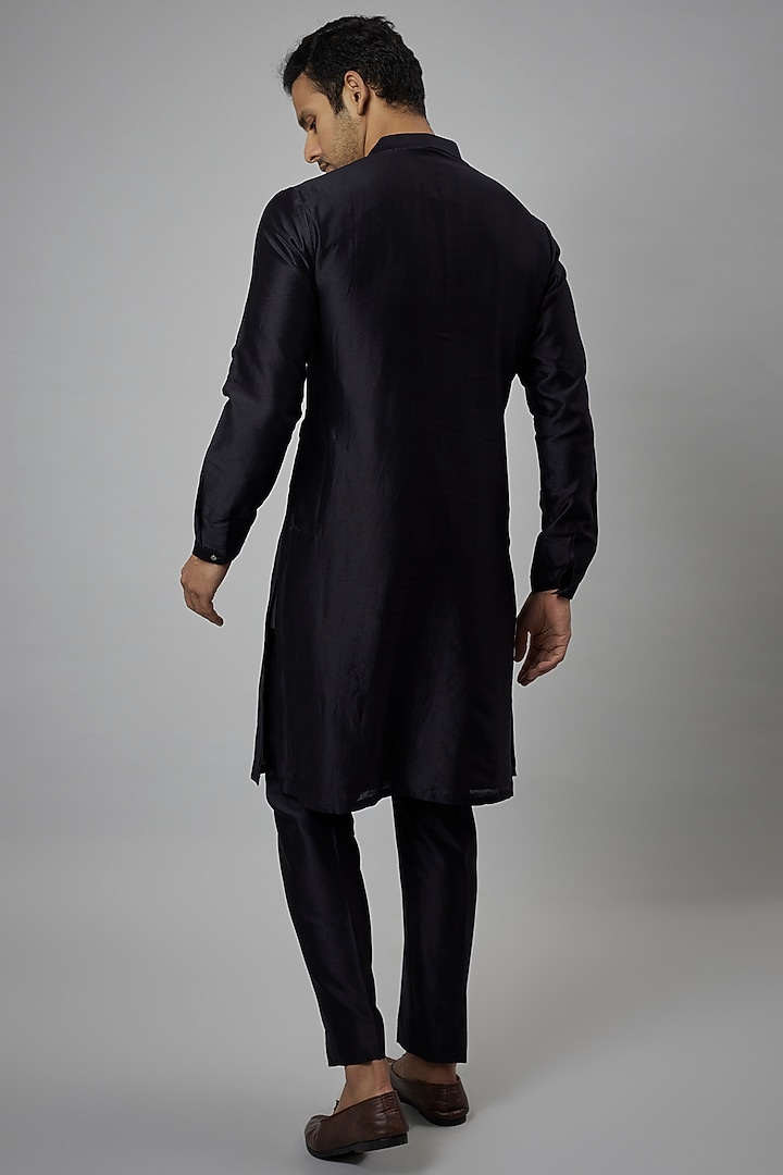 Black Silk Chanderi Kurta Set by SALIL BHATIA at Pernia's Pop Up Shop