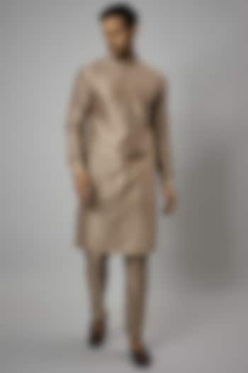 Dark Beige Silk Chanderi Kurta Set by SALIL BHATIA at Pernia's Pop Up Shop