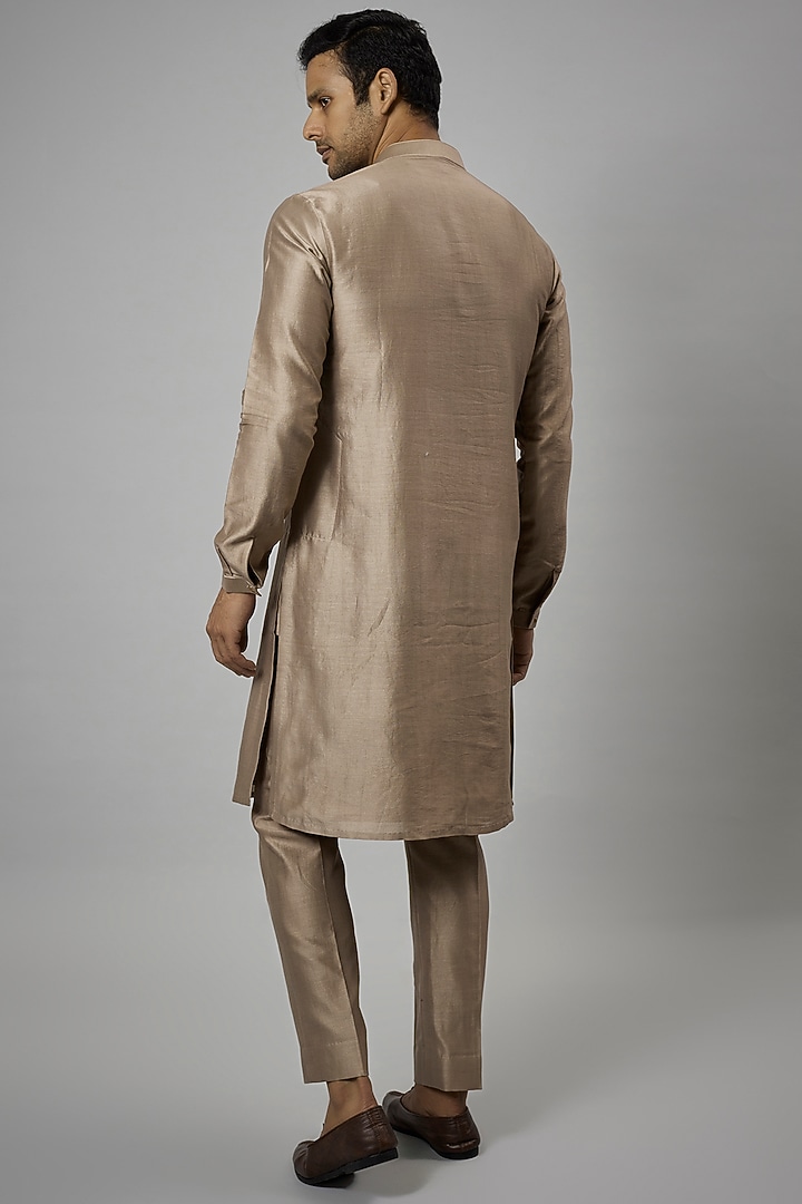 Dark Beige Silk Chanderi Kurta Set by SALIL BHATIA at Pernia's Pop Up Shop