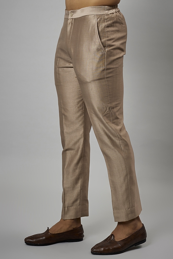 Dark Beige Silk Chanderi Kurta Set by SALIL BHATIA at Pernia's Pop Up Shop