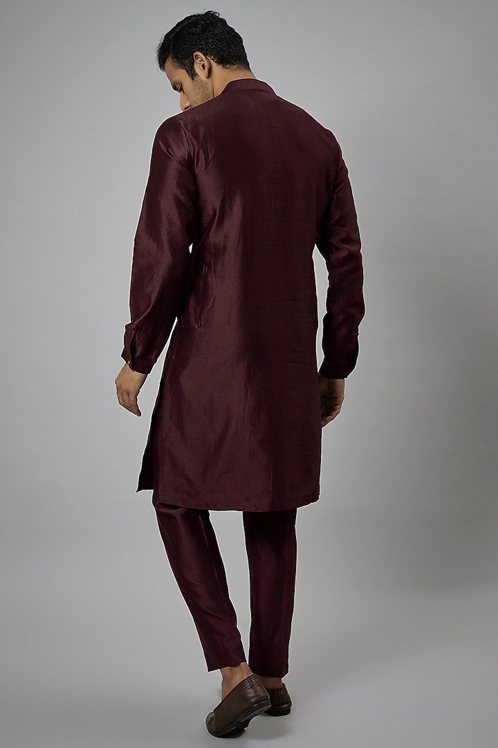 Wine Silk Chanderi Kurta Set by SALIL BHATIA at Pernia's Pop Up Shop