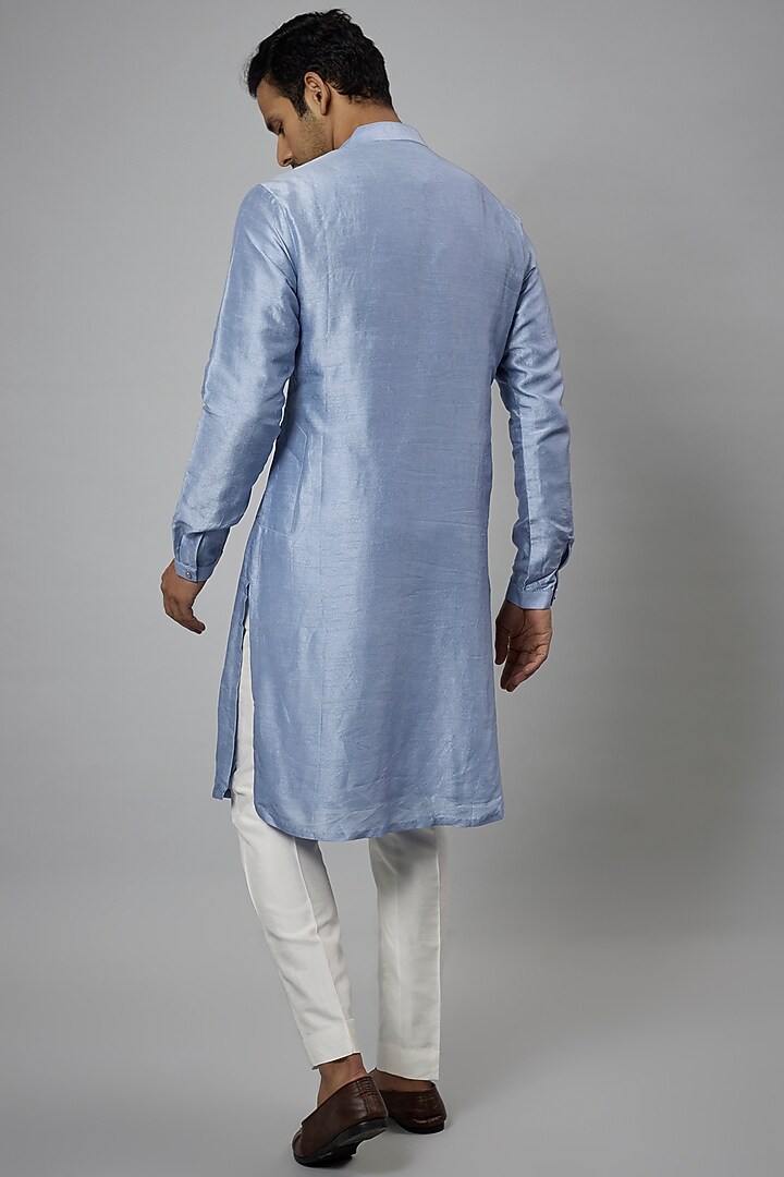 Blue Silk Chanderi Kurta Set by SALIL BHATIA at Pernia's Pop Up Shop