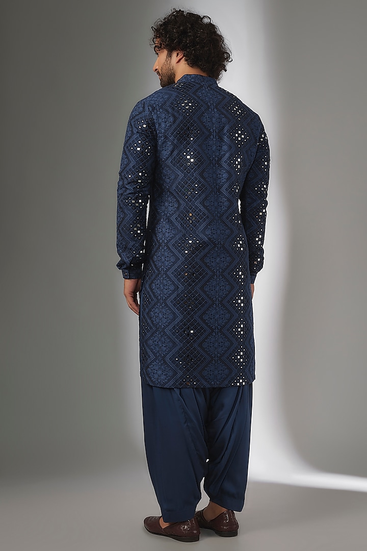Royal Blue Dola Silk Mirror Work Kurta Set by SALIL BHATIA at Pernia's Pop Up Shop