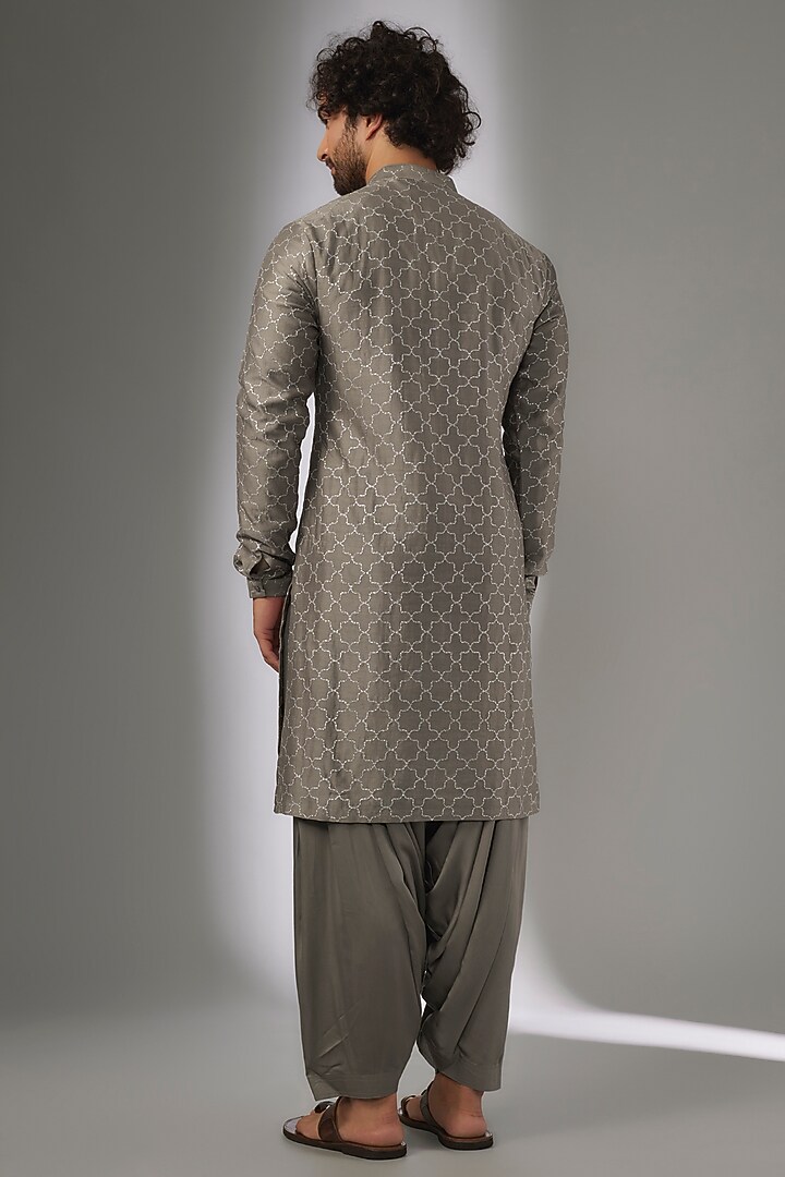 Taupe Chanderi Silk Zari Work Kurta Set by SALIL BHATIA at Pernia's Pop Up Shop
